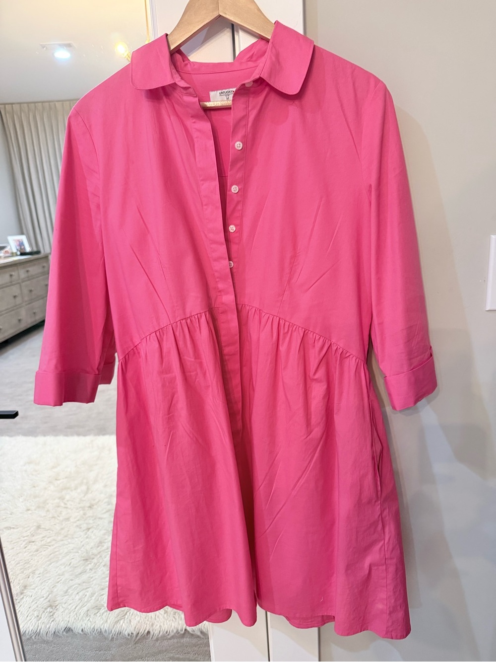 Untuckit Pink Button-Front Cotton Blend Shirt Dress Size Medium